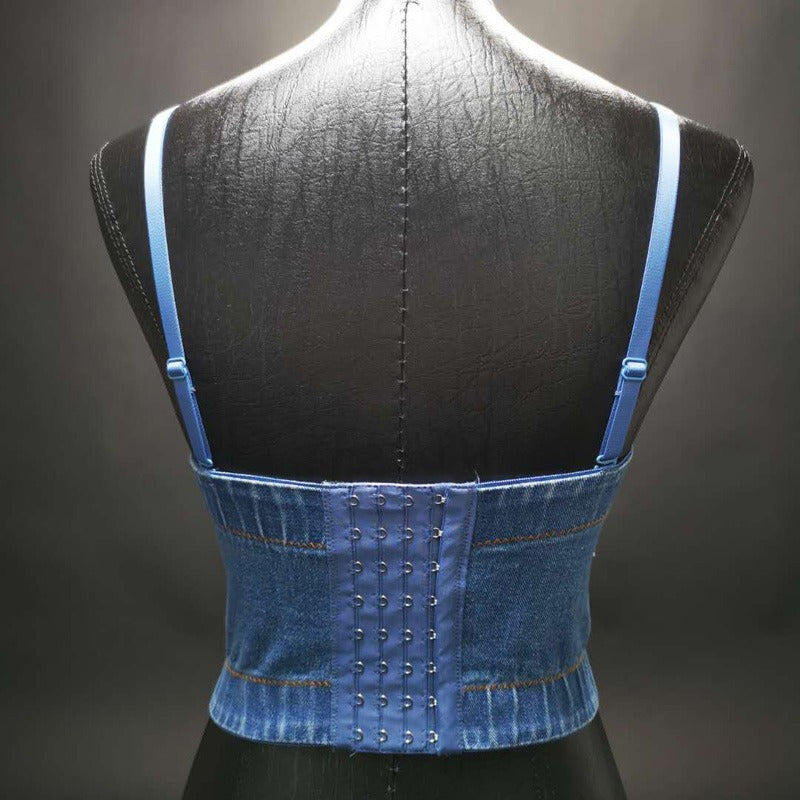 Don't Wait Up Tassel Camisole Denim Corset Top