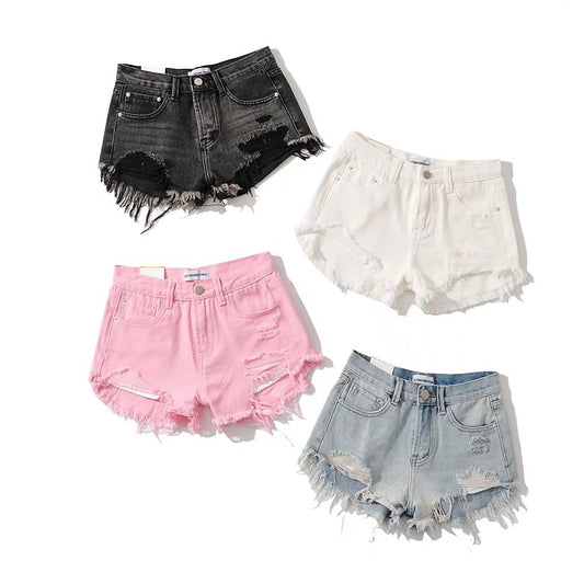 First Day of Summer Low Waist Fringe Denim Shorts