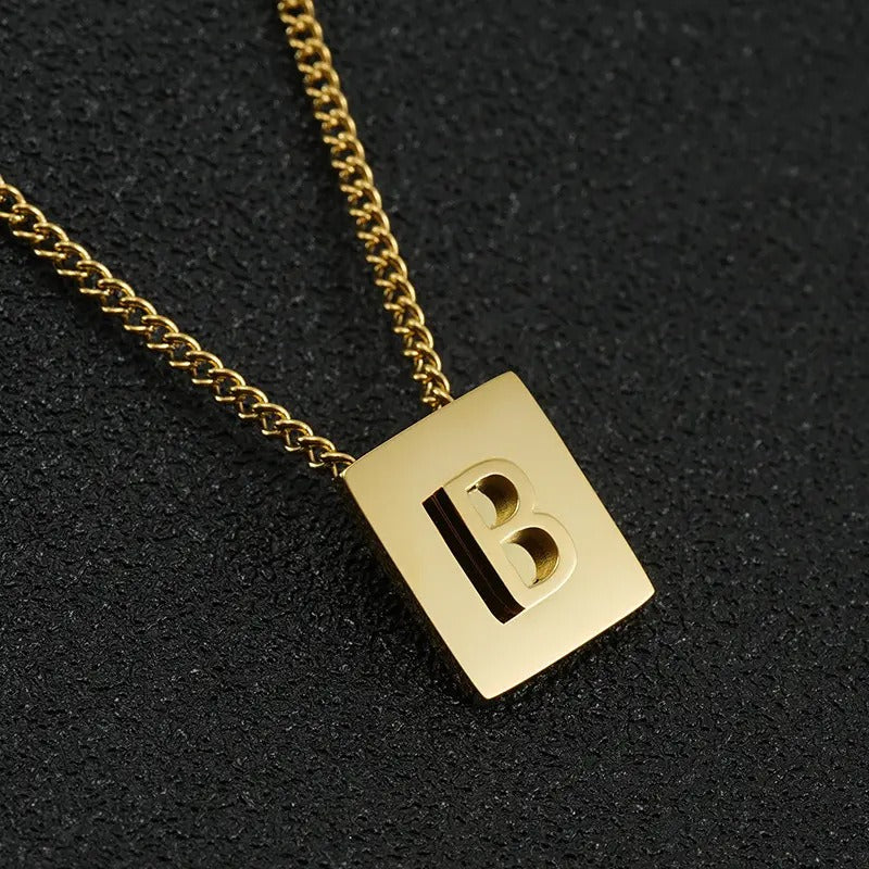 Square Pendant Letter Necklace