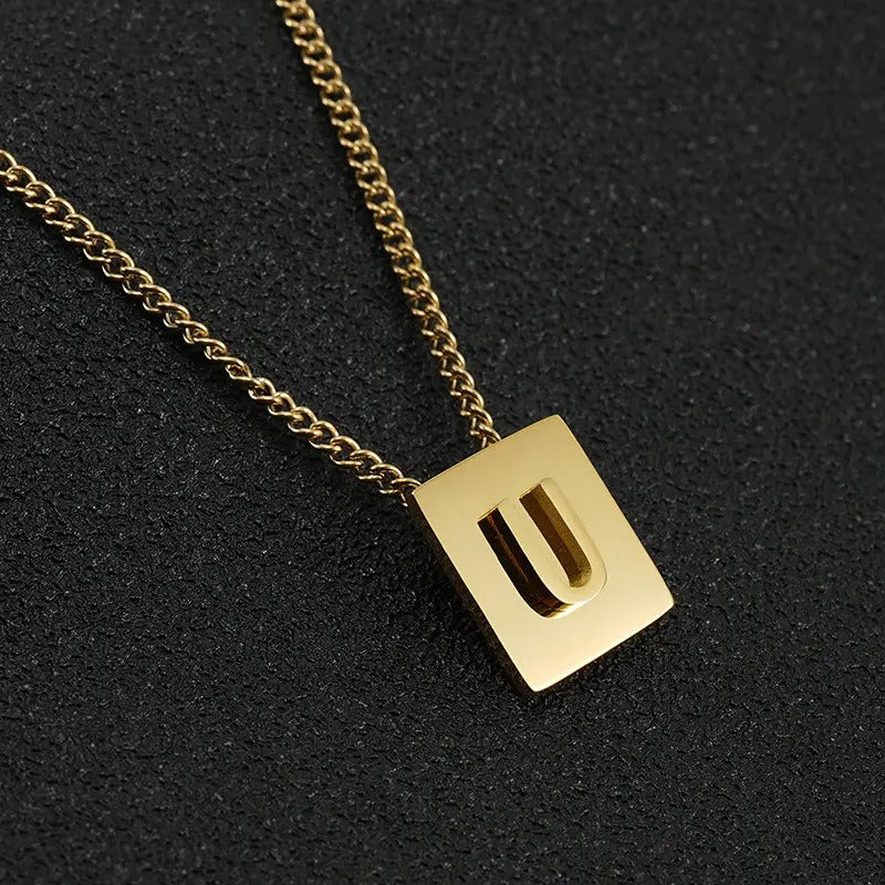 Square Pendant Letter Necklace