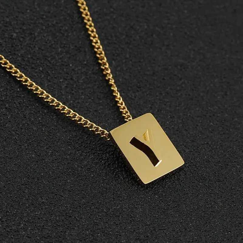 Square Pendant Letter Necklace