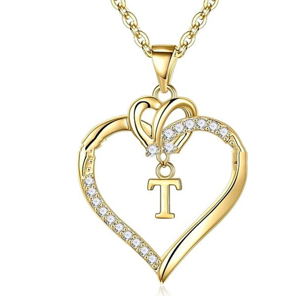 Heart-Shaped Letter Pendant Necklace
