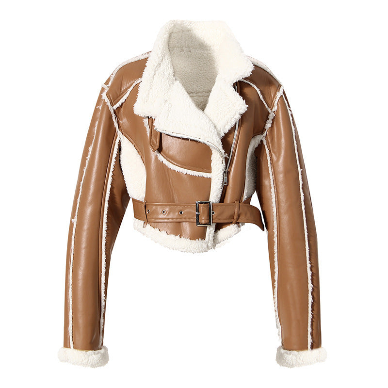 Fairy Ride Mother Crop Leather Sherpa Coat