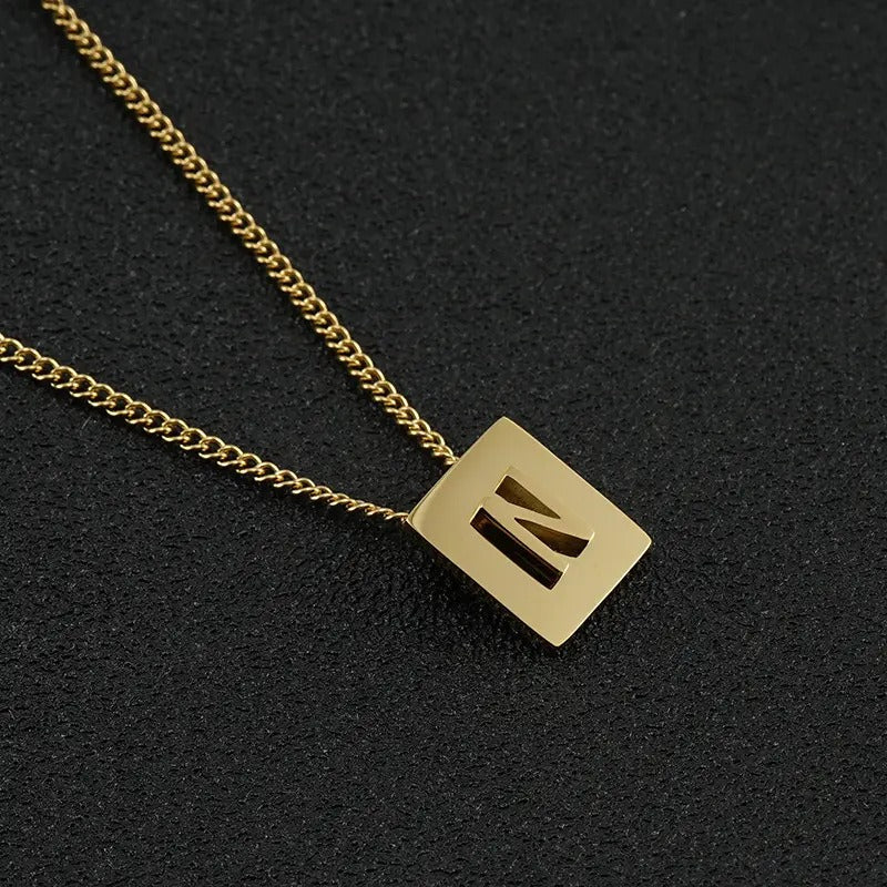 Square Pendant Letter Necklace