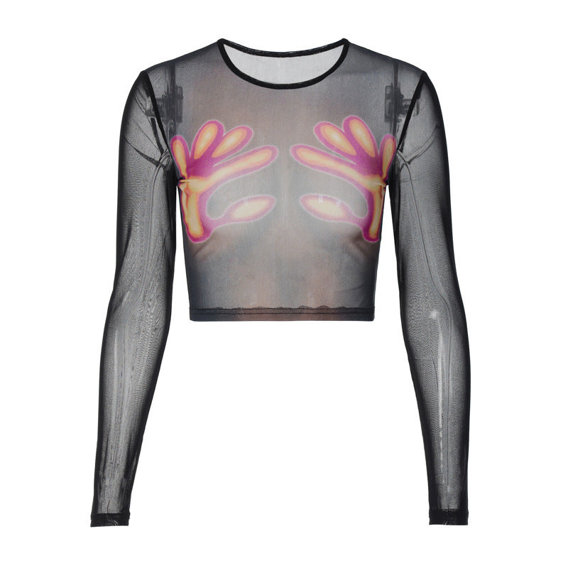 Things Are Heating Up Long Sleeve Mesh T-shirt Top