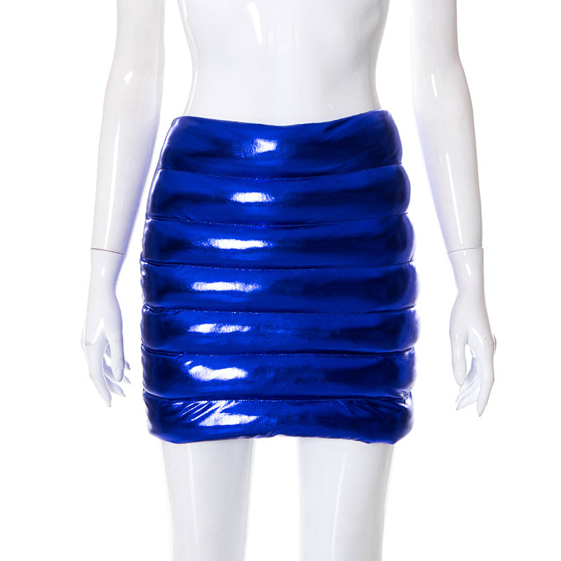 Hot Girl Shiny Metallic Bubble Skirt