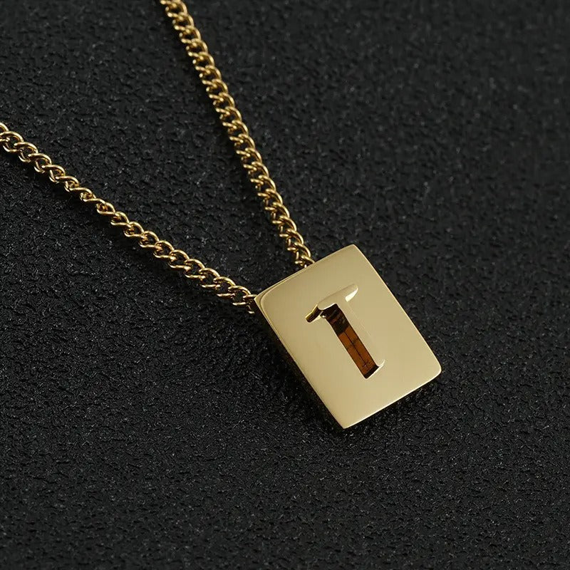 Square Pendant Letter Necklace