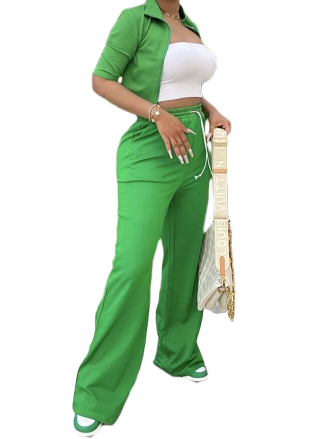 Solid Color Women's Casual 2-piece Set