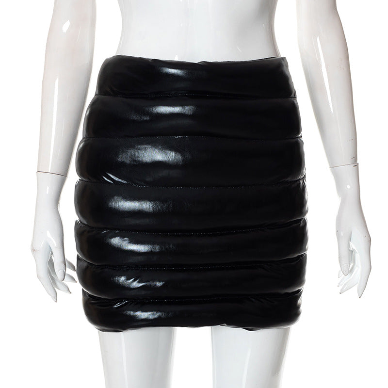 Hot Girl Shiny Metallic Bubble Skirt