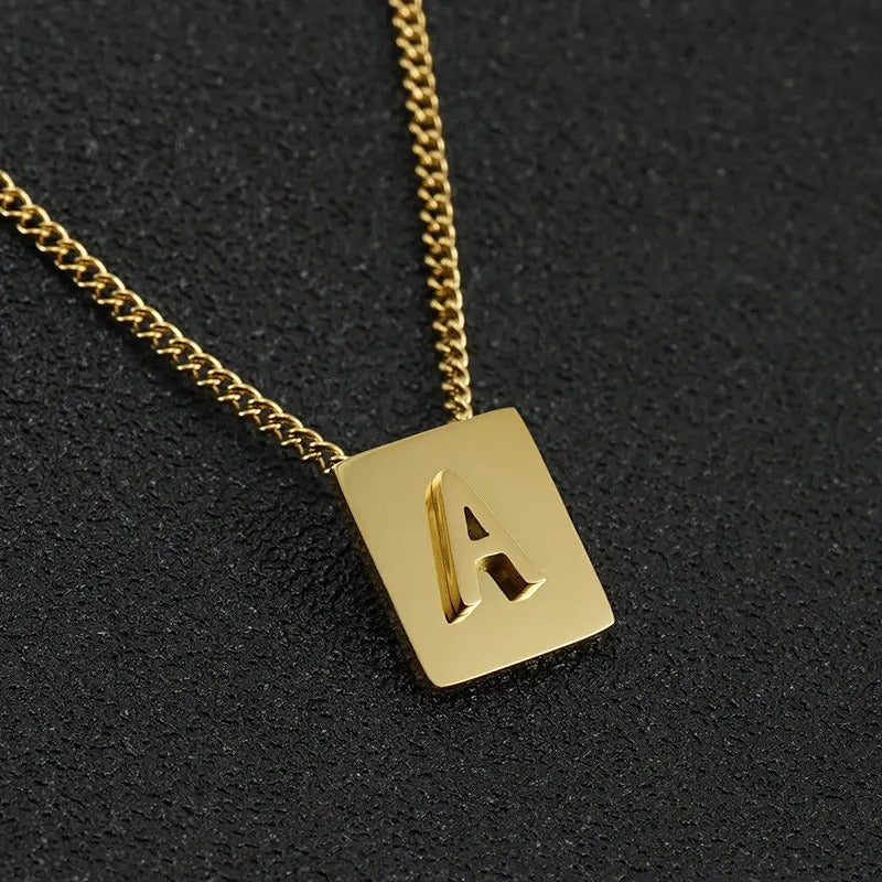 Square Pendant Letter Necklace