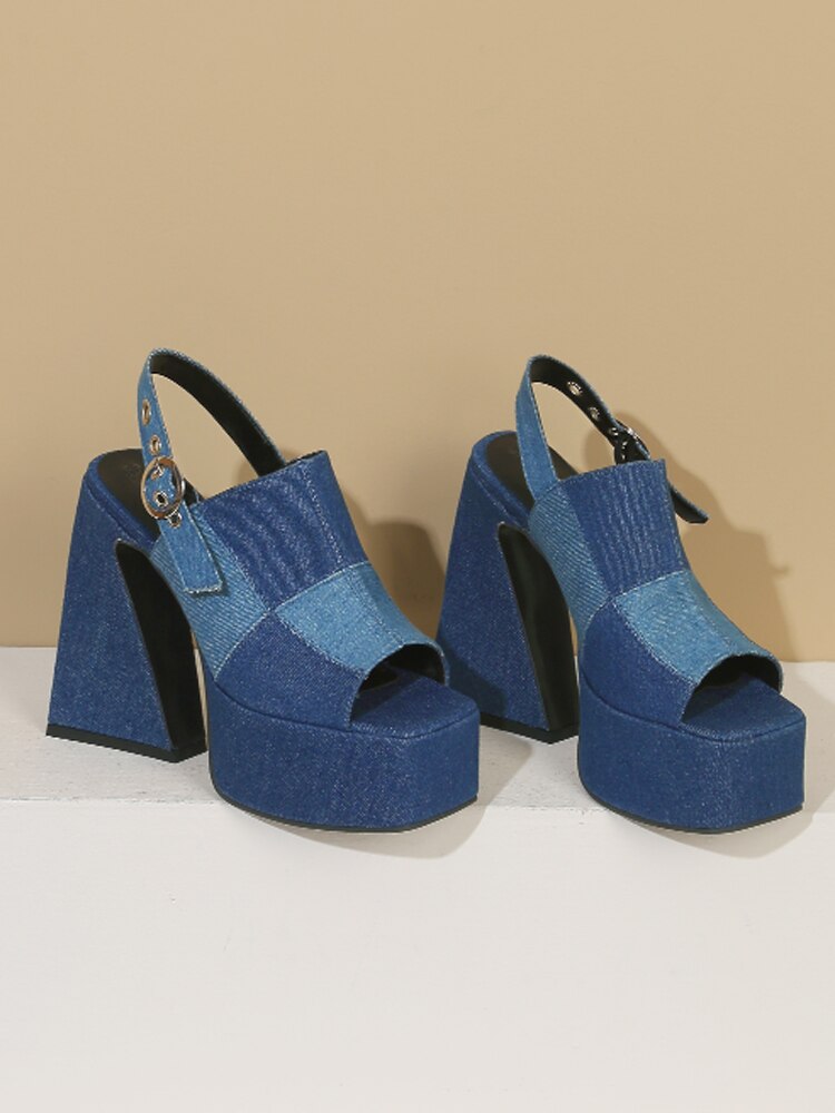 Baby Dont Leave Denim Thick High Heel Platform Pump