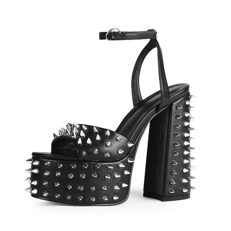 Superstar Studded Platform Round Toe Chunky Heel