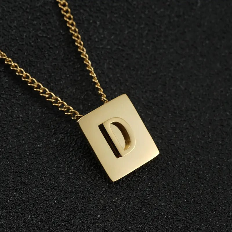 Square Pendant Letter Necklace