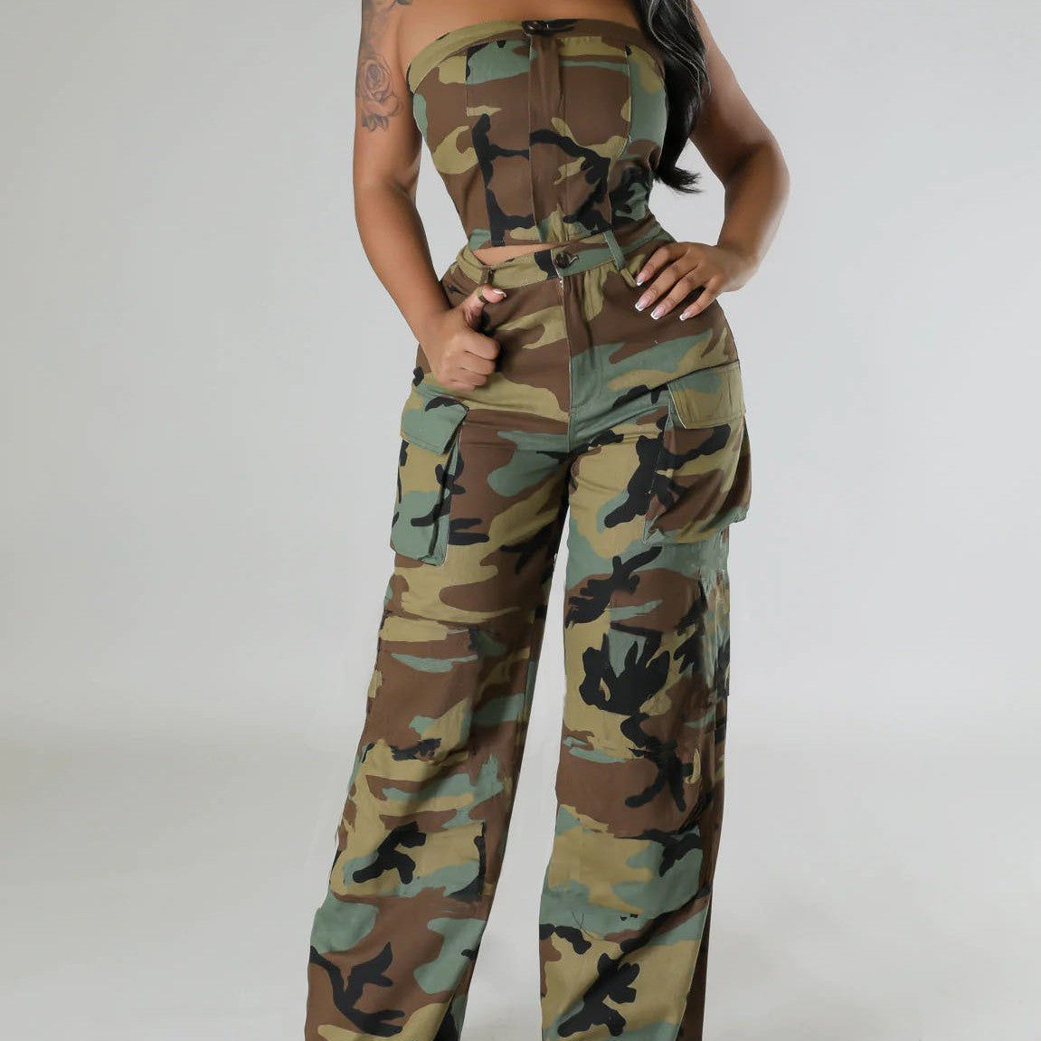 Go Hard Or Go Home Camo Casual Pants Suit