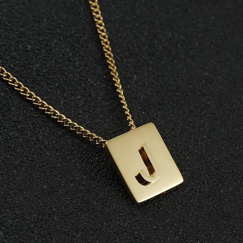 Square Pendant Letter Necklace