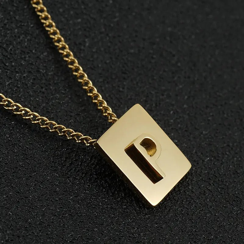 Square Pendant Letter Necklace