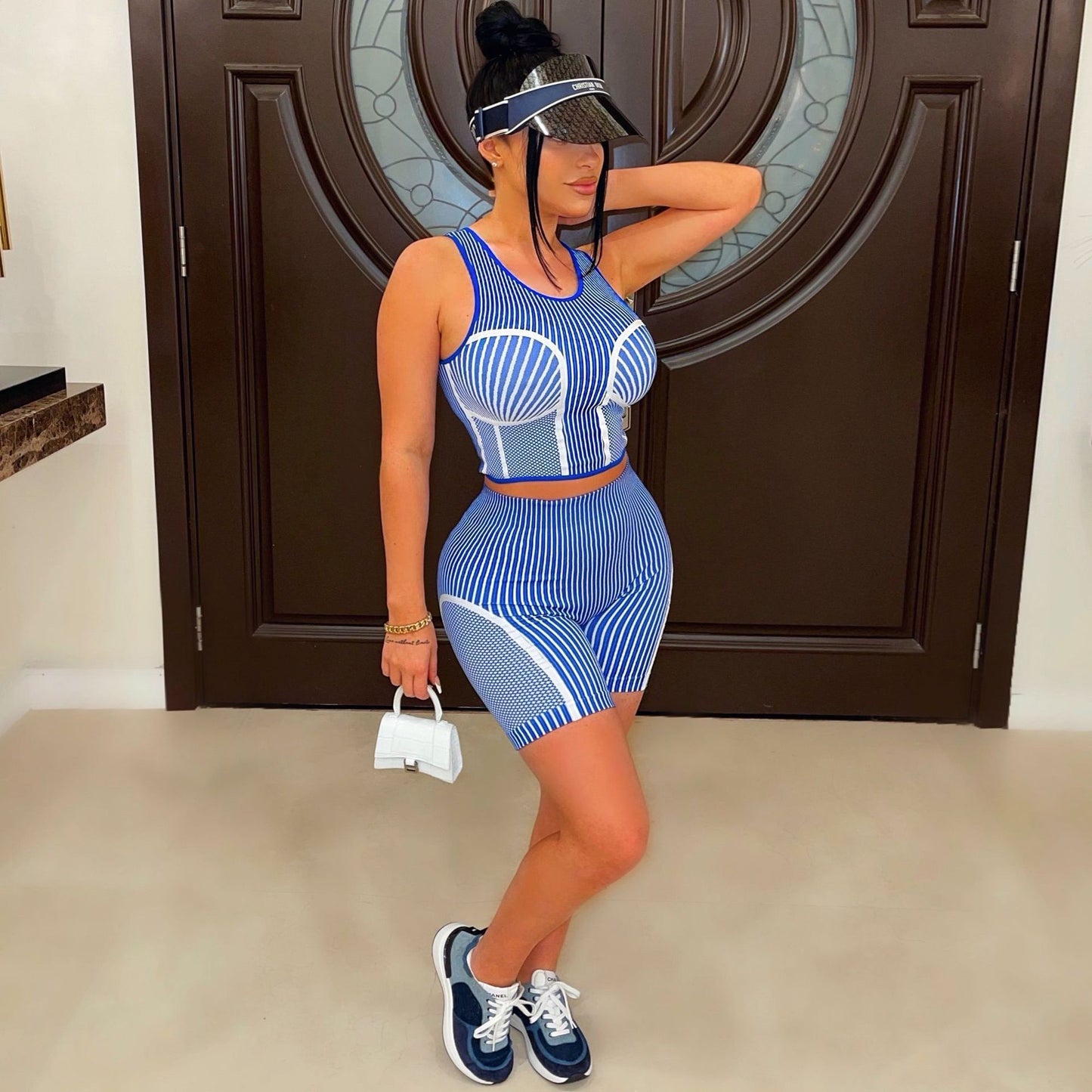 Minding Mine Striped Sports Casual Shorts Set