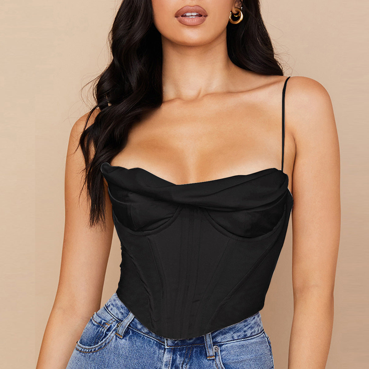 Let's Do Lunch Satin Fishbone Pleated Camisole Top