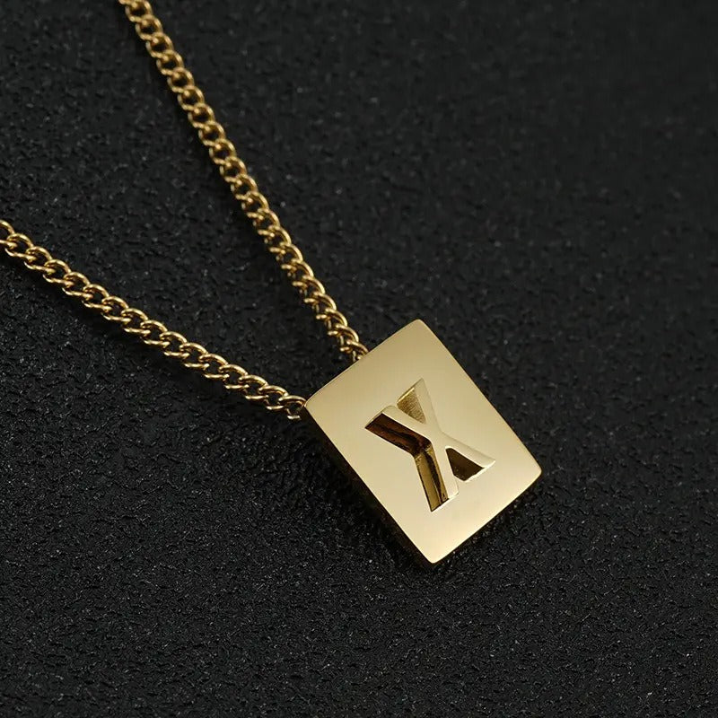 Square Pendant Letter Necklace