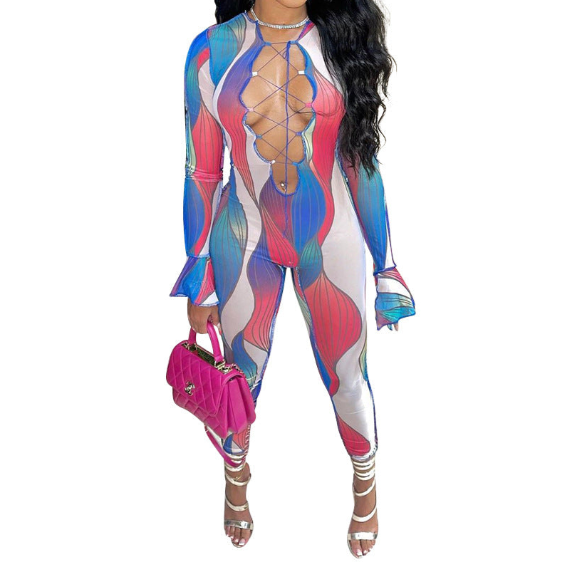 Worst Behavior Mesh Sheer Long Sleeve Jumpsuit