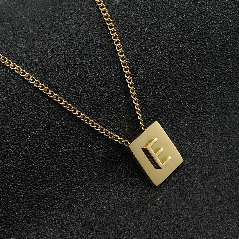 Square Pendant Letter Necklace