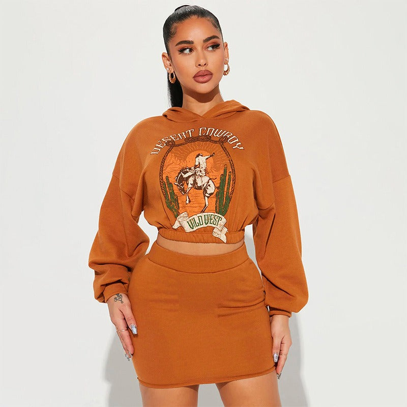 Get Into It Hooded Sweatshirt and Skirt Set