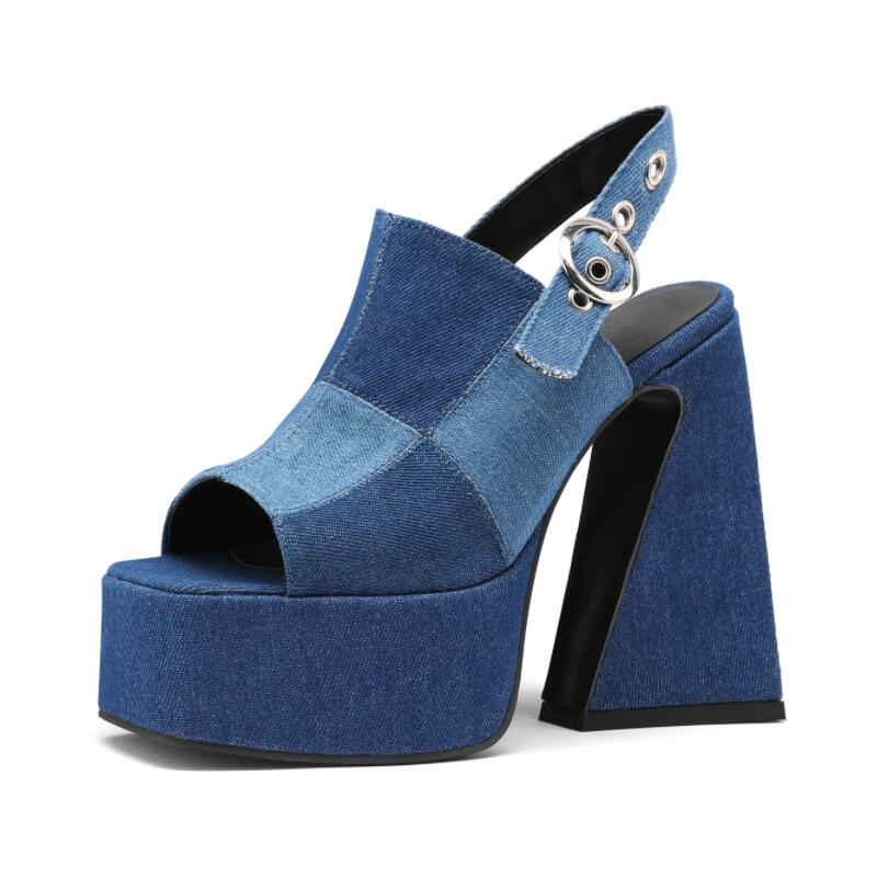 Baby Dont Leave Denim Thick High Heel Platform Pump