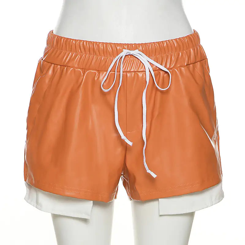 Large Pocket Faux Leather Shorts