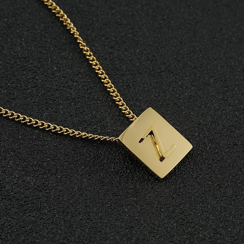 Square Pendant Letter Necklace