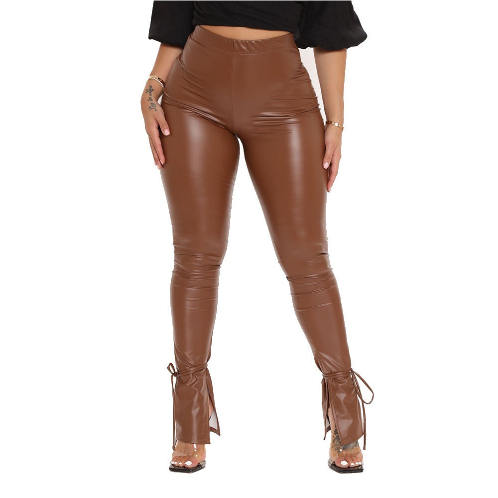 On Your Mind High Waisted Elastic Side Split Leather Pants