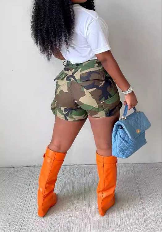 Just A Fly Girl Camo Print Cargo Shorts