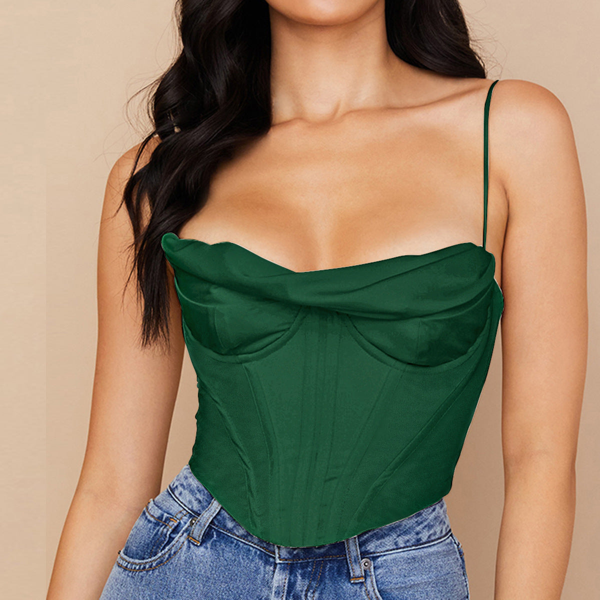 Let's Do Lunch Satin Fishbone Pleated Camisole Top