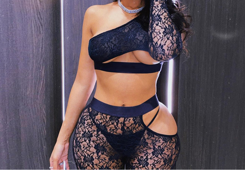 Long Sleeve One -Shoulder Patchwork Lace 2 Piece Set