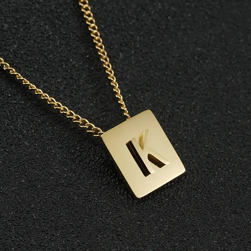 Square Pendant Letter Necklace