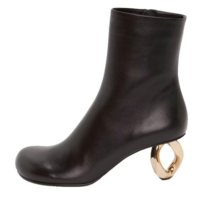 Aria Leather Round Toe Ankle Boot