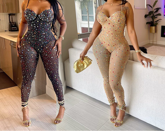 One Night Only Mesh Rhinestone Jumpsuit