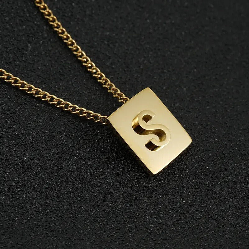 Square Pendant Letter Necklace