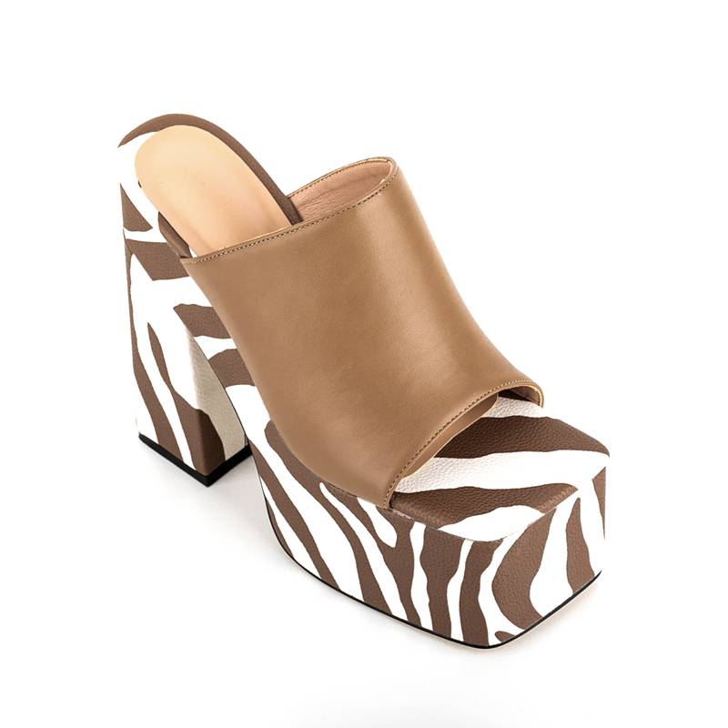 Wild Gal Open Toe Block Heel Platform Striped Mules