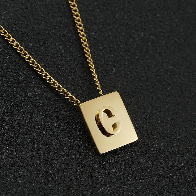 Square Pendant Letter Necklace