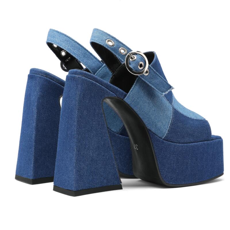 Baby Dont Leave Denim Thick High Heel Platform Pump