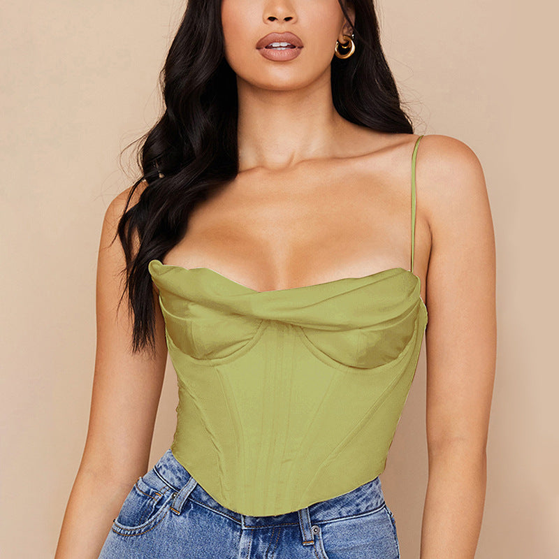 Let's Do Lunch Satin Fishbone Pleated Camisole Top