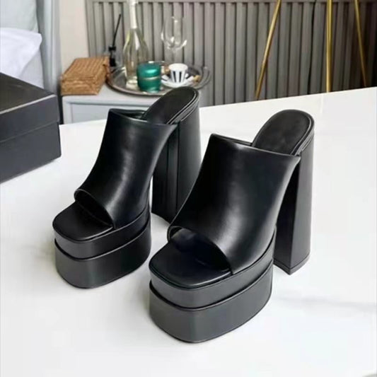 Hot Girl Fever Square Toe Chunky Heel Platform High Heel