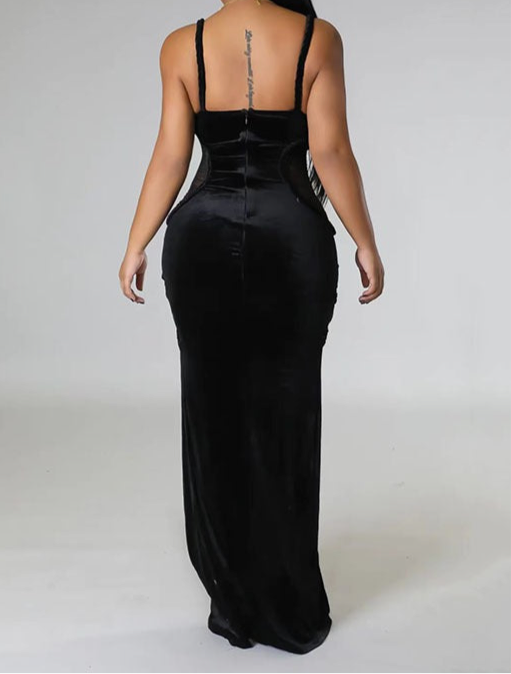 Late At Night Velvet High Split Evening Dress