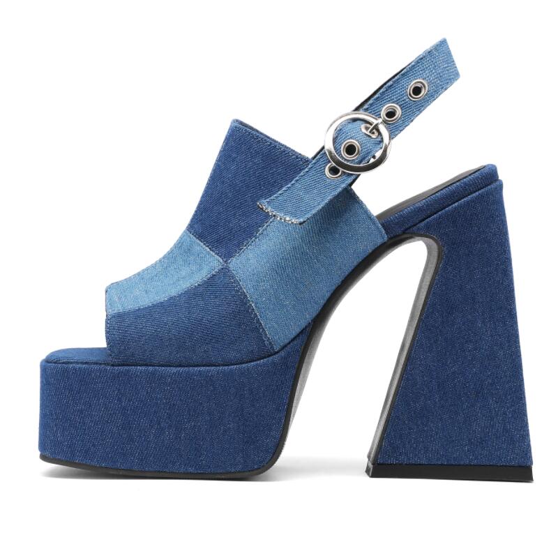 Baby Dont Leave Denim Thick High Heel Platform Pump