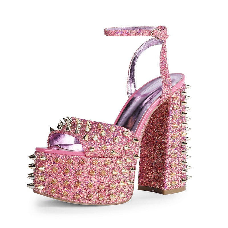 Superstar Studded Platform Round Toe Chunky Heel