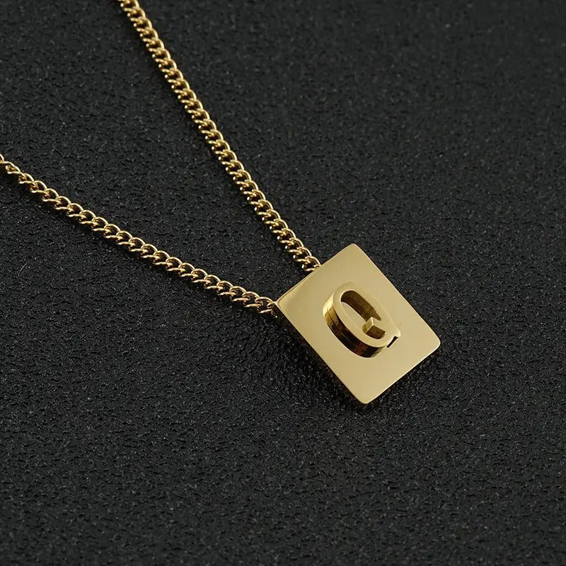 Square Pendant Letter Necklace