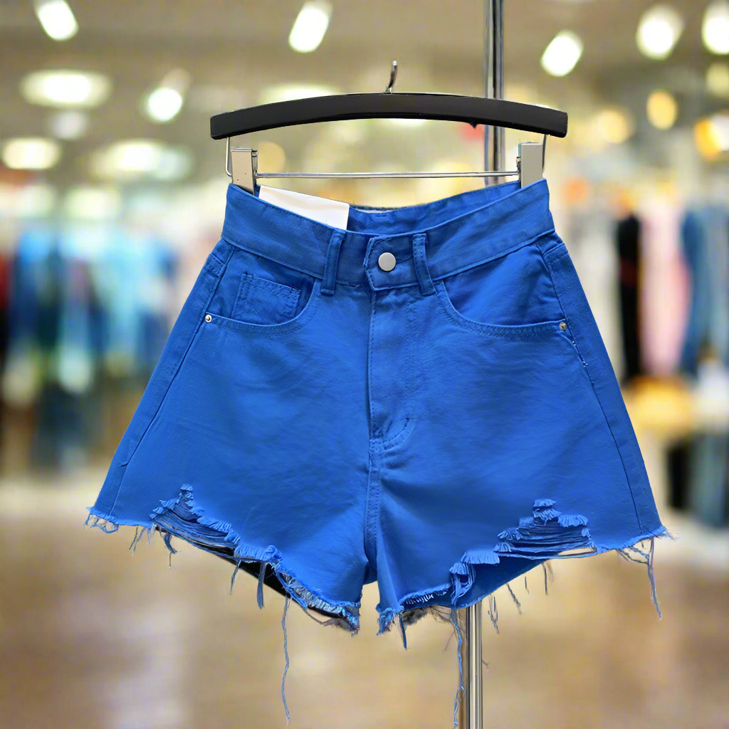 Ripped Raw Edge Denim Shorts