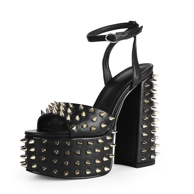 Superstar Studded Platform Round Toe Chunky Heel