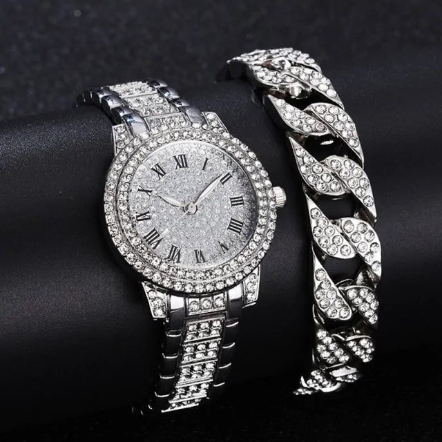 Diamond Crystal Watch and Bracelet Set