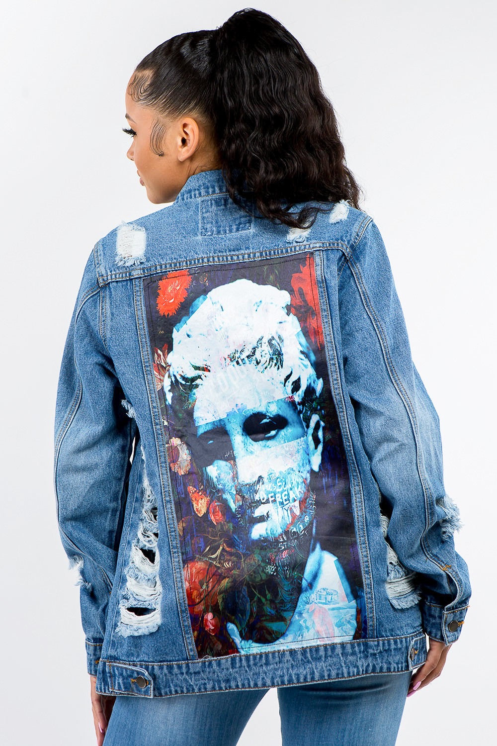 Never Stressing Button Up Distressed Denim Jacket